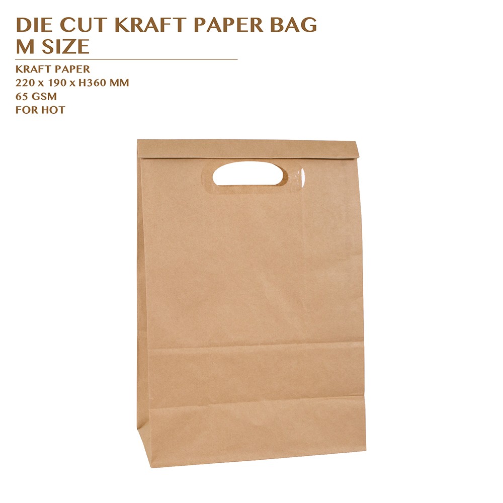 KRAFT CARRY PAPER BAG WITH DIE CUT OVAL HANDLE - MEDIUM (240X280X140MM –  PauTsâi, Packaging for Food
